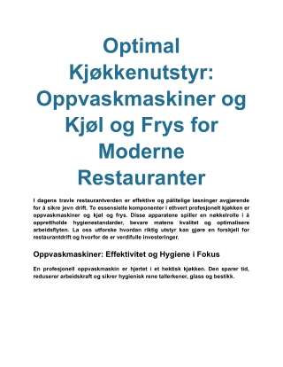 Storkjøkkenutstyr - Alt du Trenger for Et Profesjonelt Kjøkken