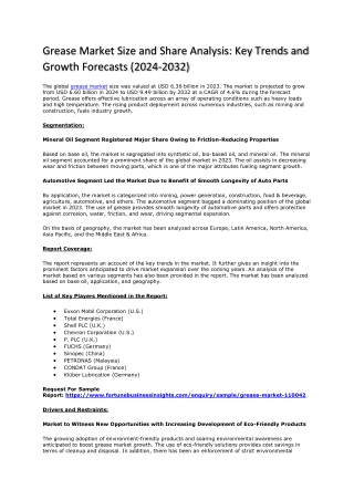 Global Grease Market Overview: Segments and Industry Projections for 2024-2032