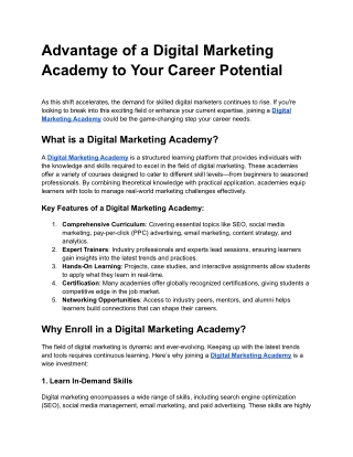 Advantage of a Digital Marketing Academy to Your Career Potential
