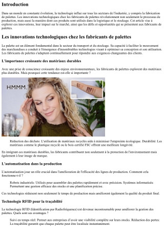 Les innovations technologiques chez les fabricants de palettes