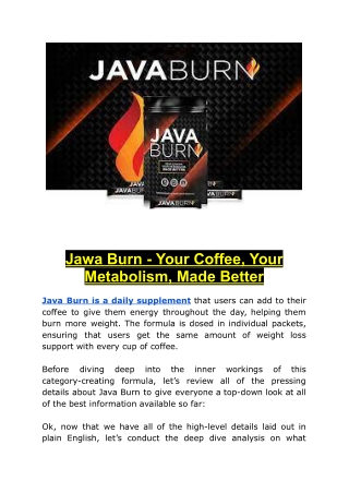 Java Burn - Dietary Supplement-Your Metabolism Made Better