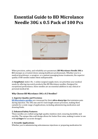 Essential Guide to BD Microlance Needle 30G x 0.5 Pack of 100 Pcs