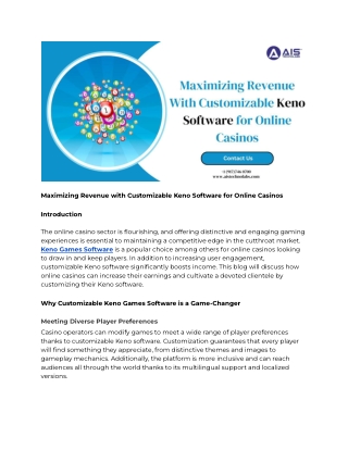 Maximizing Revenue with Customizable Keno Software for Online Casinos