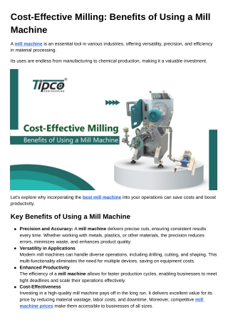 Cost-Effective Milling Benefits of Using a Mill Machine