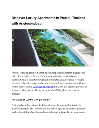 Discover Luxury Apartments in Phuket, Thailand with Aristocondosurin