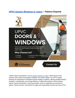 UPVC System Windows in Jaipur – Fabiron Exports