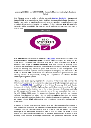 Mastering ISO 22301 and NCEMA 7000 for Unmatched Business Continuity in Dubai