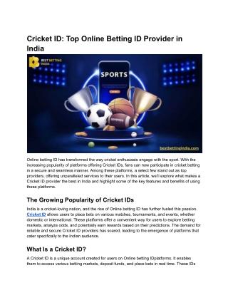 Cricket ID_ Top Online Betting ID Provider in India