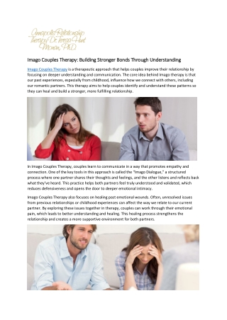 Imago Couples Therapy: Building Stronger Bonds Through Understanding