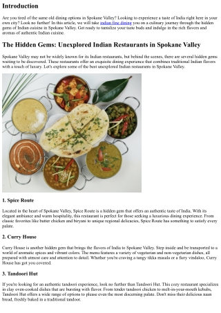 The Hidden Gems: Unexplored Indian Restaurants in Spokane Valley