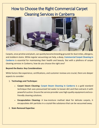 How to Choose the Right Commercial Carpet Cleaning Services in Canberra