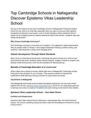 Top Cambridge Schools in Nallagandla_ Discover Epistemo Vikas Leadership School