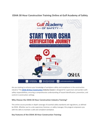 OSHA 30 Hour Construction Training Online at Gulf Academy of Safety