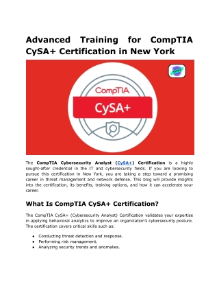 Advanced Training for CompTIA CySA  Certification in New York
