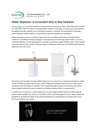 Water Dispenser: A Convenient Way to Stay Hydrated