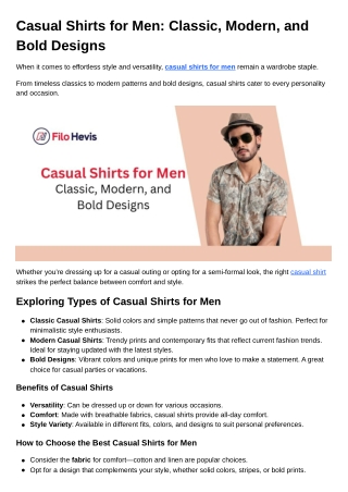 Casual Shirts for Men Classic, Modern, and Bold Designs