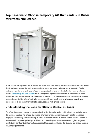 Top Reasons to Choose Temporary AC Unit Rentals in Dubai for Events and Offices