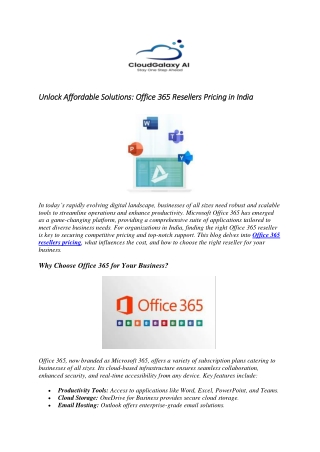 Office 365 Resellers Pricing: Affordable Plans for Your Business Needs