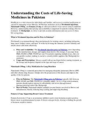 Understanding the Costs of Life-Saving Medicines in Pakistan
