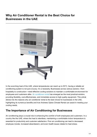 Why Air Conditioner Rental is the Best Choice for Businesses in theUAE