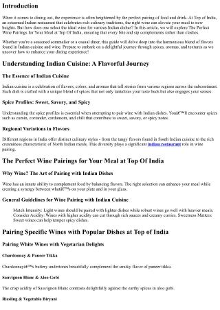 The Perfect Wine Pairings for Your Meal at Top Of India