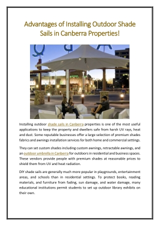 Advantages of Installing Outdoor Shade Sails in Canberra Properties