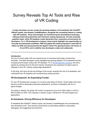 Survey Reveals Top AI Tools and Rise of VR Coding