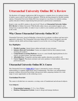 Uttaranchal University Online BCA Review
