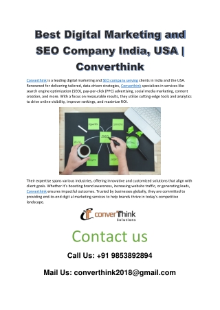 Best Digital Marketing and SEO Company India USA  Converthink