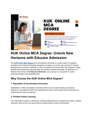 KUK Online MCA Degree | Pursue a Master's in Computer Applications Online