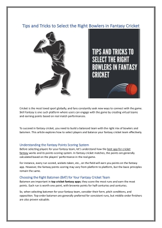 Tips and Tricks to Select the Right Bowlers in Fantasy Cricket