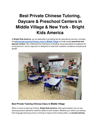 Best Private Chinese Tutoring, Daycare & Preschool Centers in Middle Village & New York - Bright Kids America