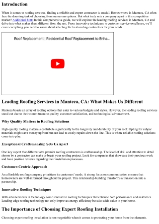 Leading Roofing Services in Manteca, CA: What Makes Us Different