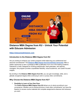 Distance MBA Degree from Kurukshetra University | Flexible & Affordable MBA