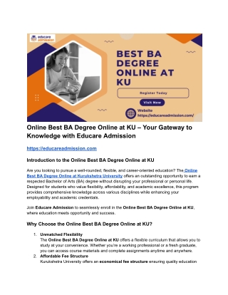 Best Online BA Degree at Kurukshetra University | Flexible & Accredited Program