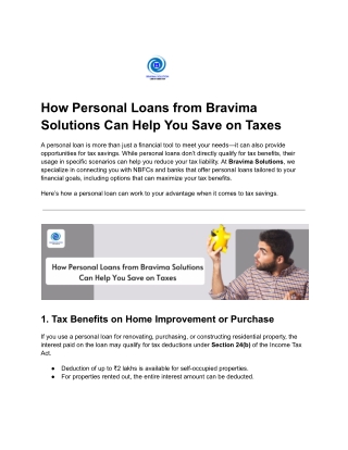 How Personal Loans from Bravima Solutions Can Help You Save on Taxes