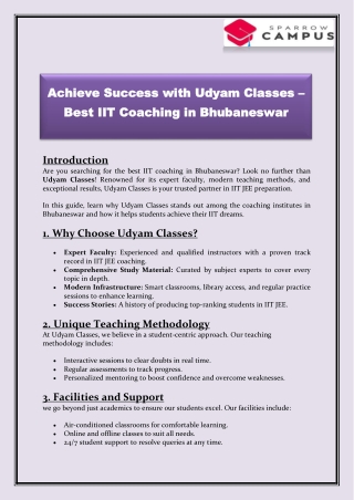 Achieve Success with Udyam Classes - Best IIT coaching in Bhubaneswar