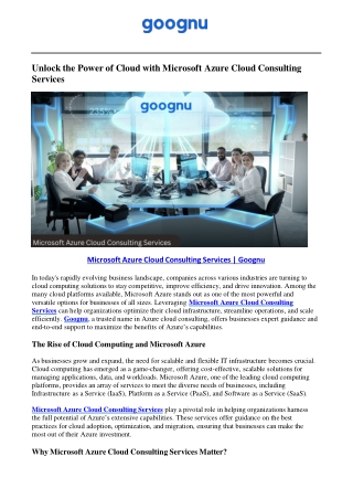 Microsoft Azure Cloud Consulting Services | Goognu