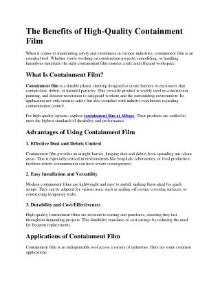 The Benefits of High-Quality Containment Film