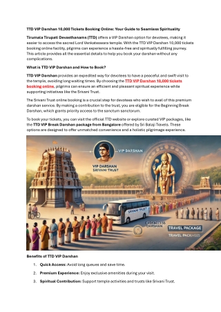 TTD VIP Darshan 10,000 Tickets Booking Online