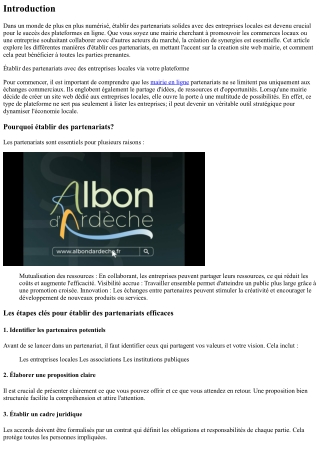 “Établir des partenariats avec des entreprises locales via votre plateforme.”