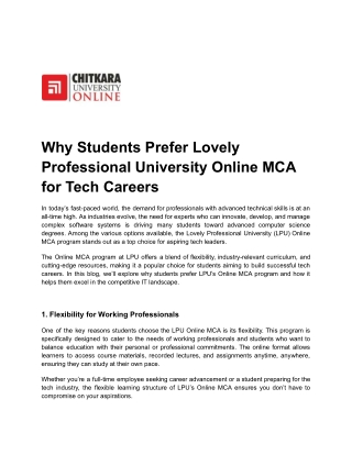 Why Students Prefer Lovely Professional University Online MCA for Tech Careers