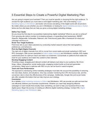 5 Essential Steps to Create a Powerful Digital Marketing Plan