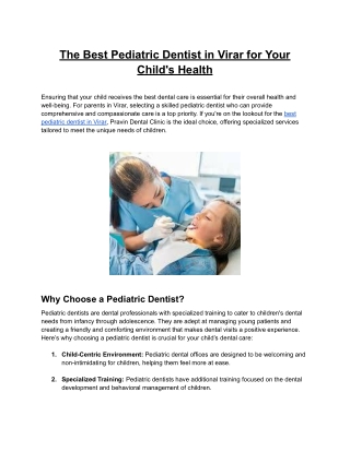 The Best Pediatric Dentist in Virar for Your Child's Health