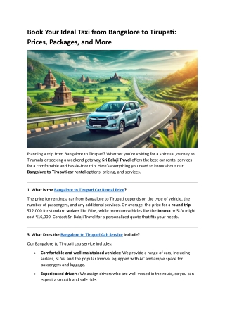 Book Your Ideal Taxi from Bangalore to Tirupati- Prices, Packages, and More