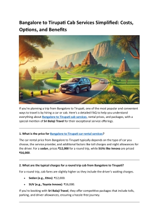 Bangalore to Tirupati Cab Services Simplified- Costs, Options, and Benefits