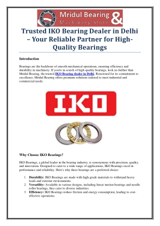 Top IKO Bearing Dealer in Delhi – Premium Quality Bearings at Best Prices