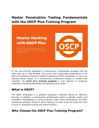 Master Penetration Testing Fundamentals with the OSCP Plus Training Program