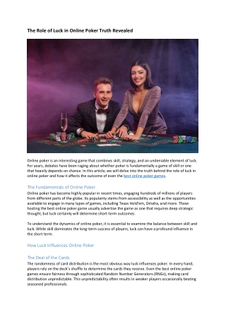 The Role of Luck in Online Poker Truth Revealed