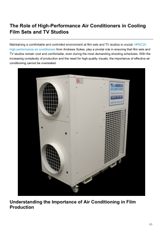 The Role of High-Performance Air Conditioners in Cooling Film Sets and TV Studios